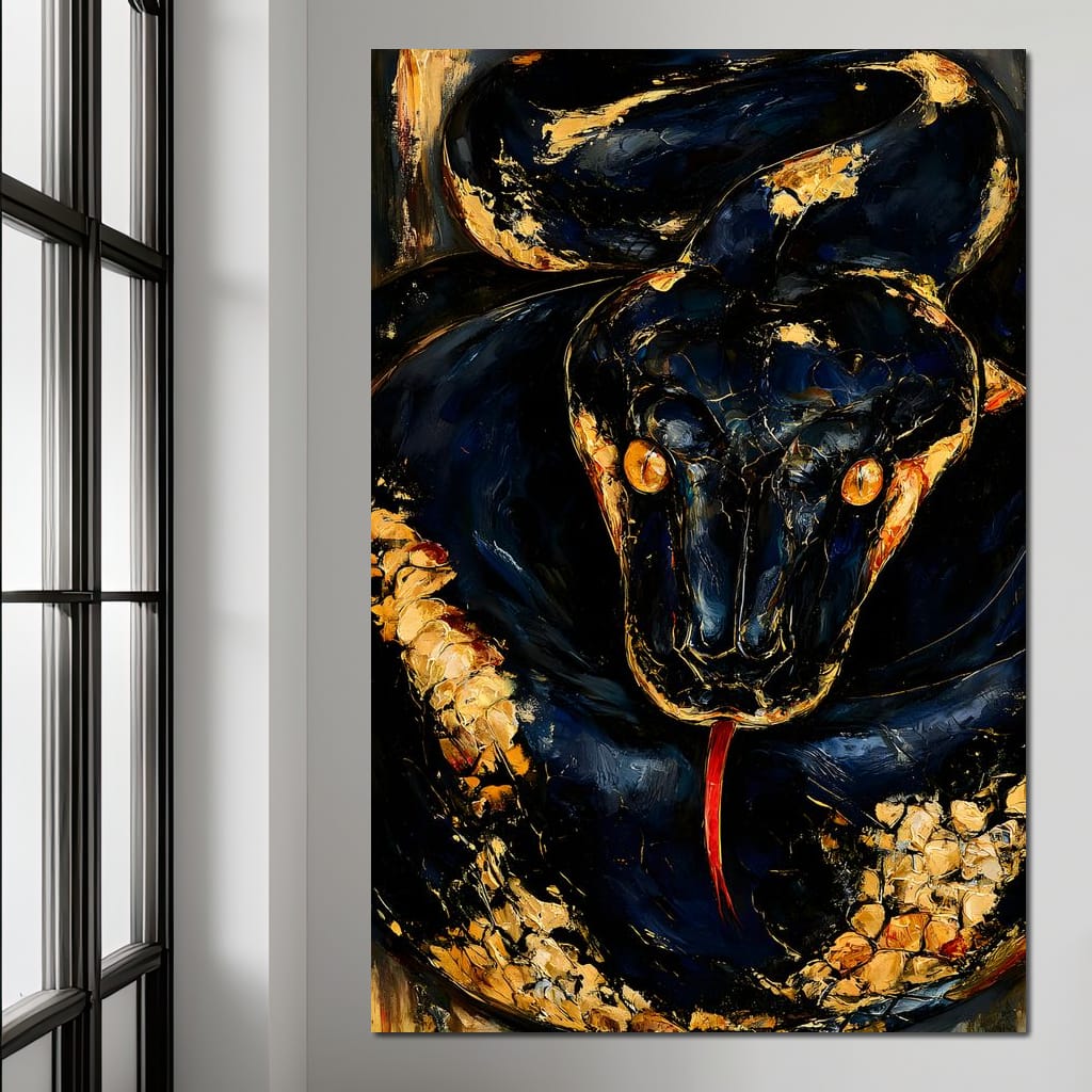Gilded Coil Of Midnight Power Canvas Wall Art