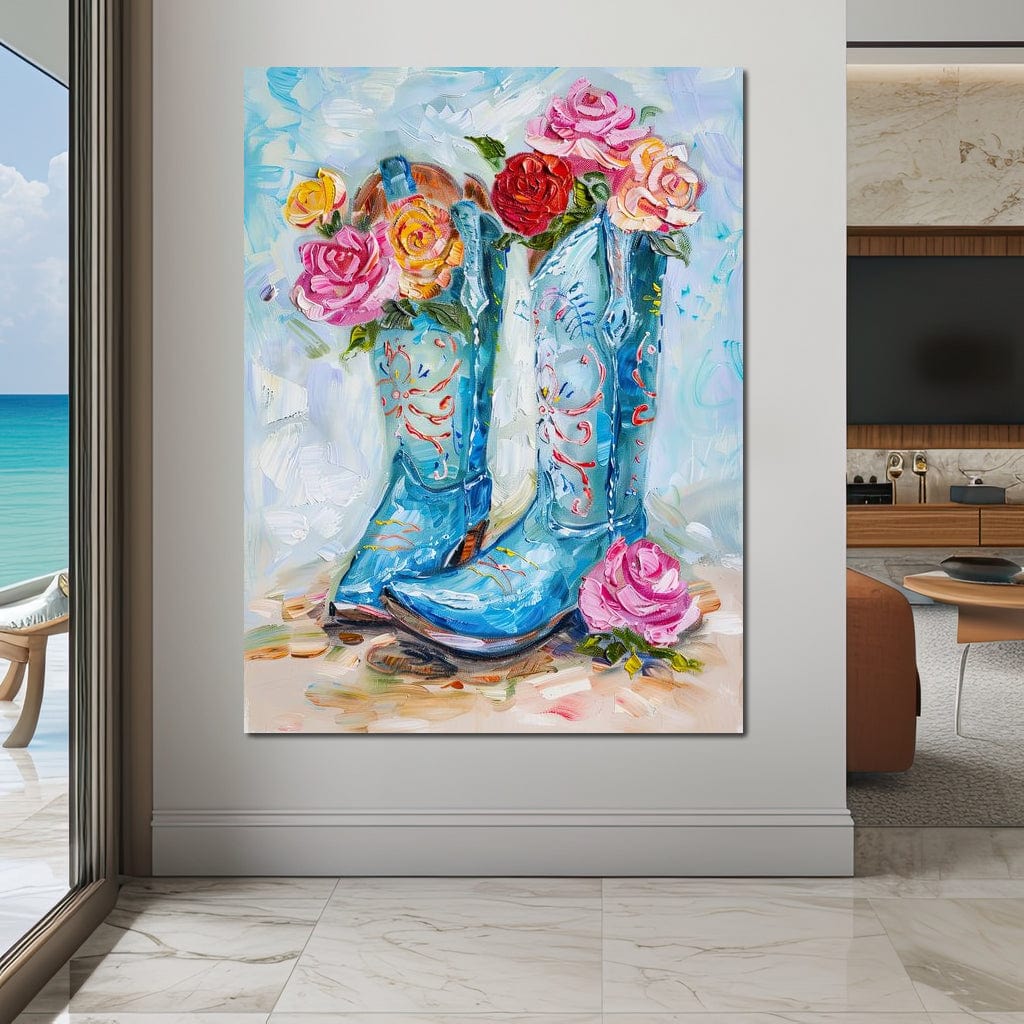 Floral Cowboy's Melodic Saga Canvas Wall Art