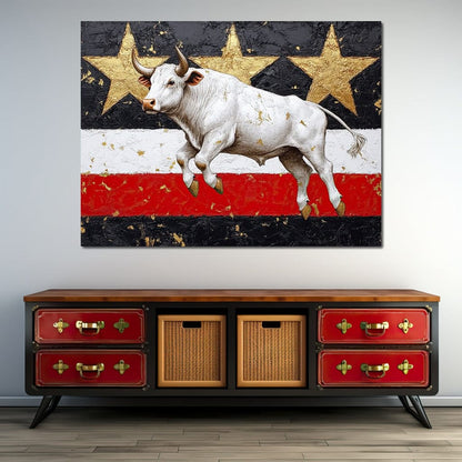 Bull Odyssey Across Stars Canvas Wall Art