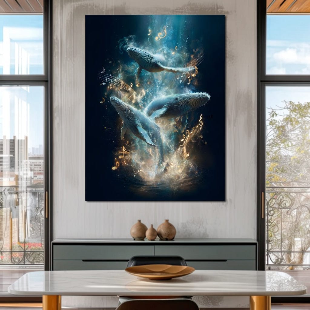 Melodic Tides of Dancing Whales Canvas Wall Art
