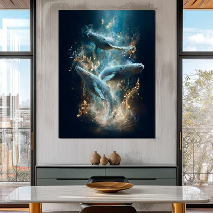 Melodic Tides of Dancing Whales Canvas Wall Art