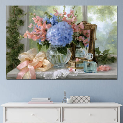 Sunlit Hydrangea Still Life Canvas Wall Art