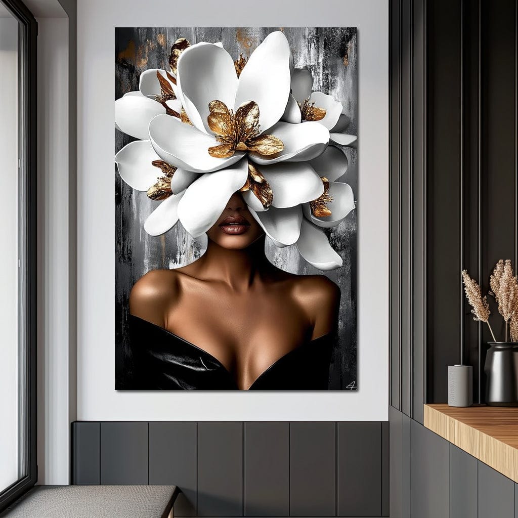 Golden & White Petals Elegance Canvas Wall Art
