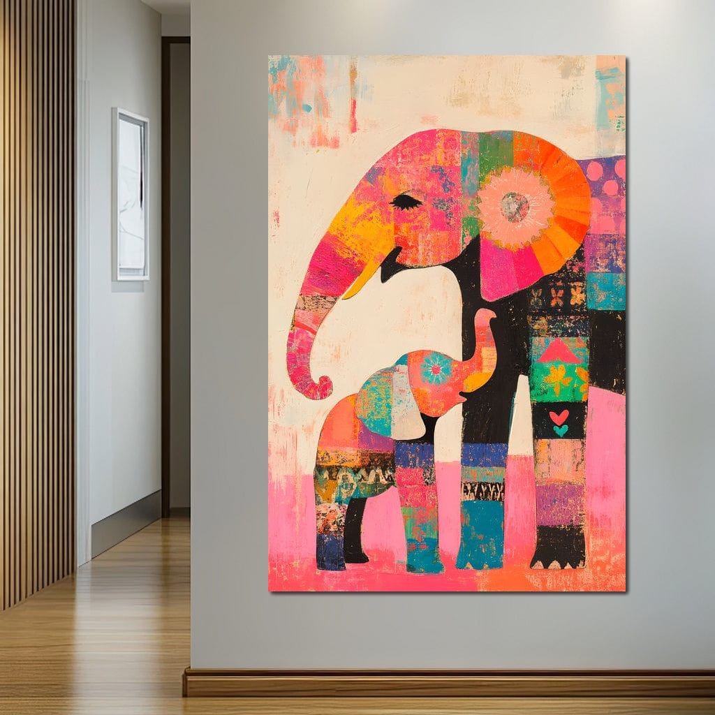 Elephant Patchwork Dreams Canvas Wall Art