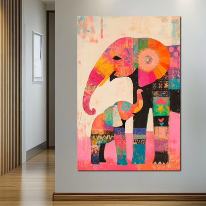 Elephant Patchwork Dreams Canvas Wall Art