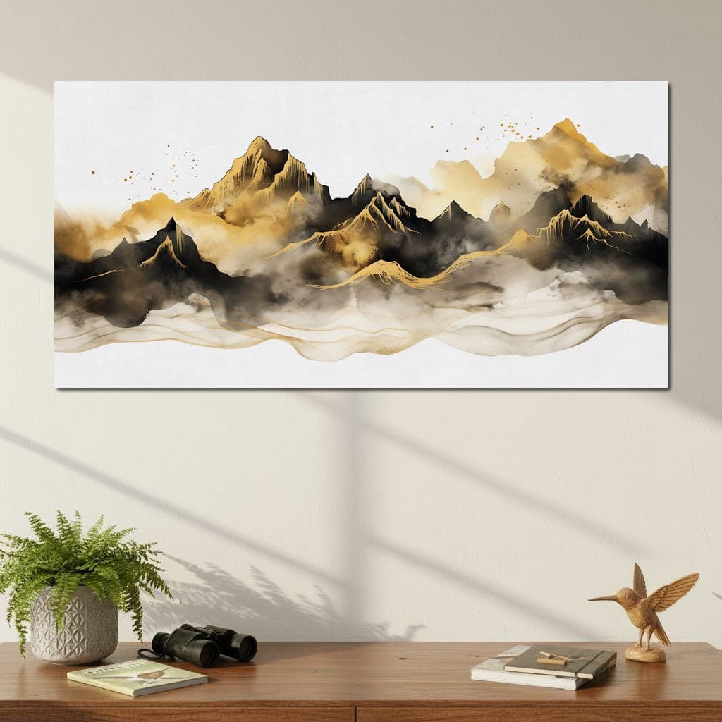 Golden Misty Peaks Panorama Canvas Wall Art