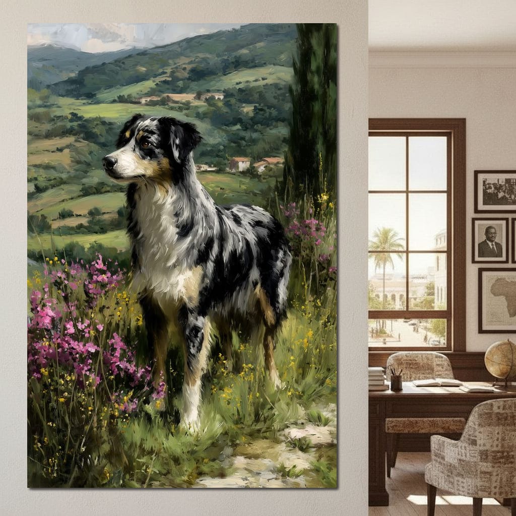 Australian Shepherd Meadow Sentinel Canvas Wall Art