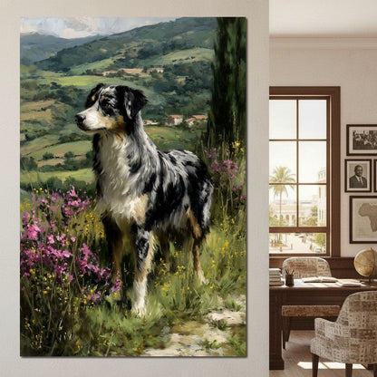 Australian Shepherd Meadow Sentinel Canvas Wall Art
