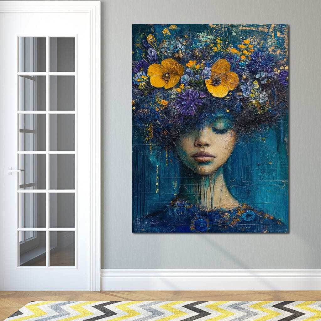 Floral Dreams in Indigo Depths Canvas Wall Art