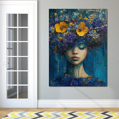 Floral Dreams in Indigo Depths Canvas Wall Art