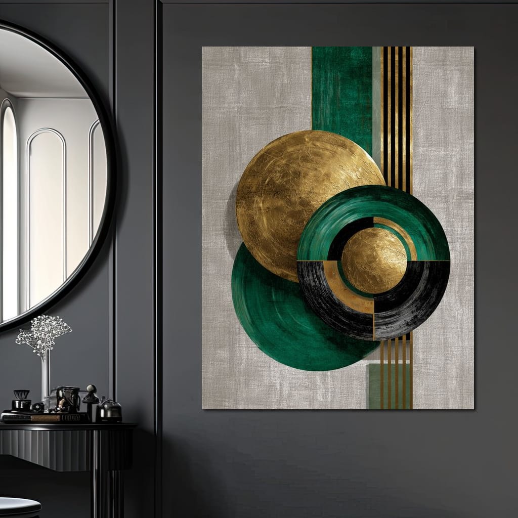 Emerald Gold Geometric Circles Canvas Wall Art