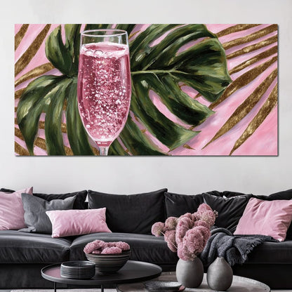 Pink Fizz Monstera Gold Canvas Wall Art