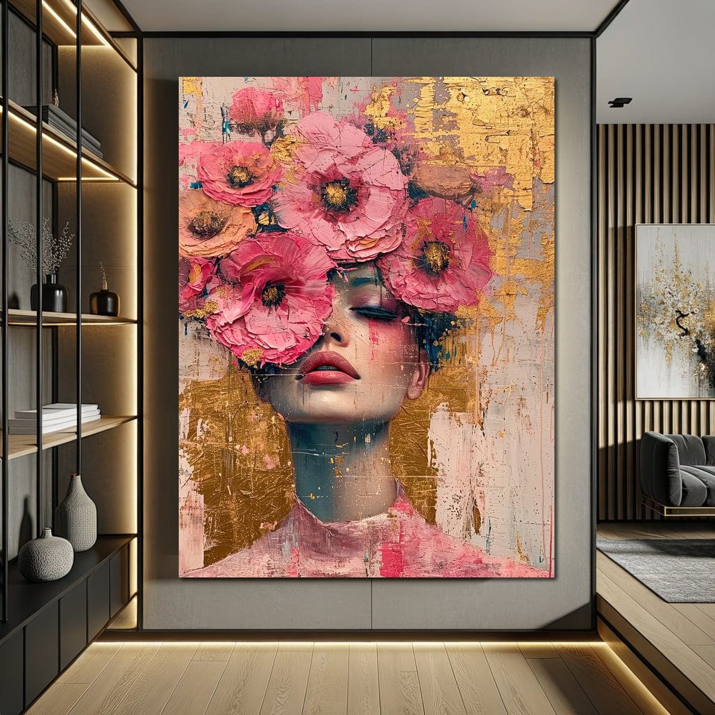 Bloomed Reverie in Gold Canvas Wall Art
