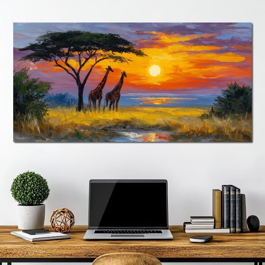 Savanna Giraffes Sunset Glow Canvas Wall Art