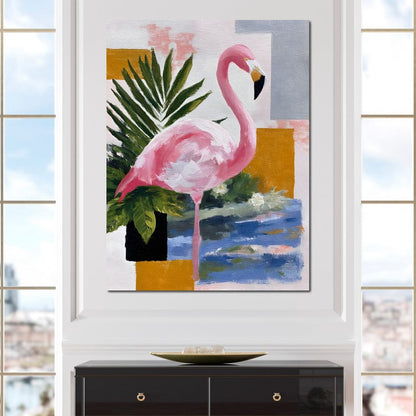 Pink Flamingo Tropical Blocks Canvas Wall Art