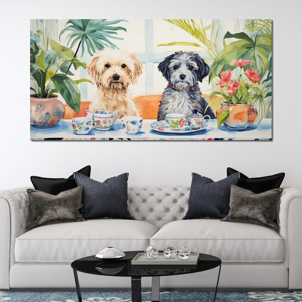 Teatime Tails and Blossoms Canvas Wall Art