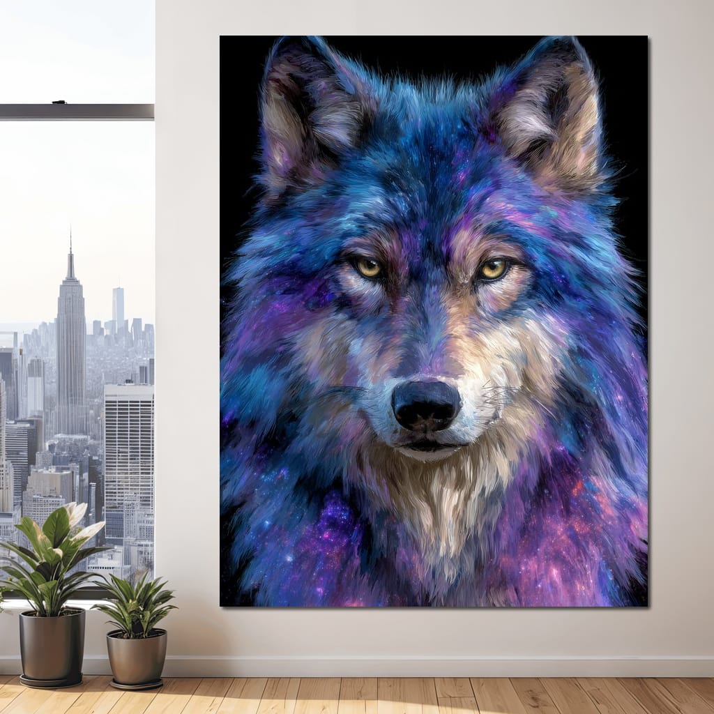 Galactic Wolf Night Watcher Canvas Wall Art