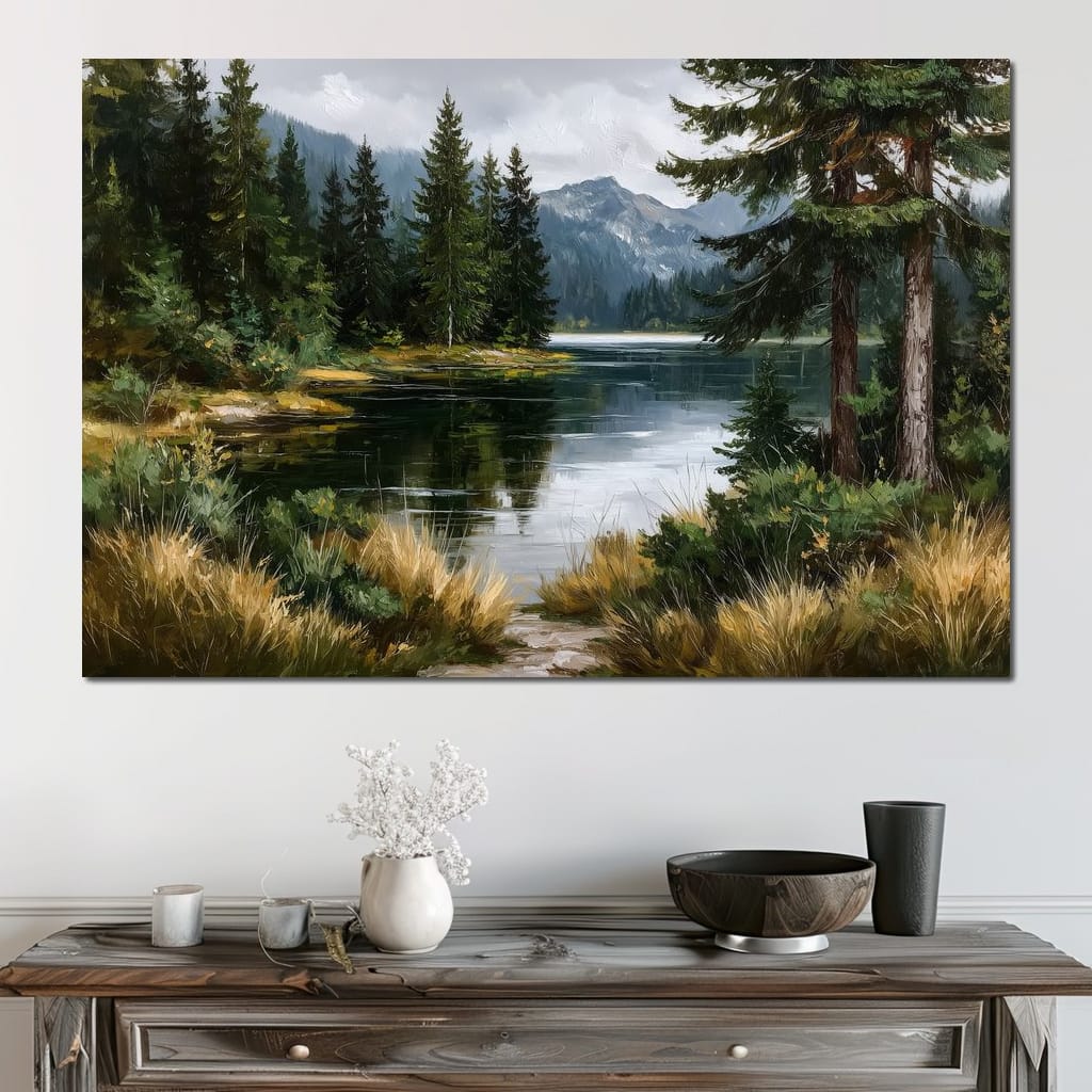 Alpine Pine Lake Reflection Canvas Wall Art