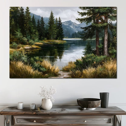 Alpine Pine Lake Reflection Canvas Wall Art