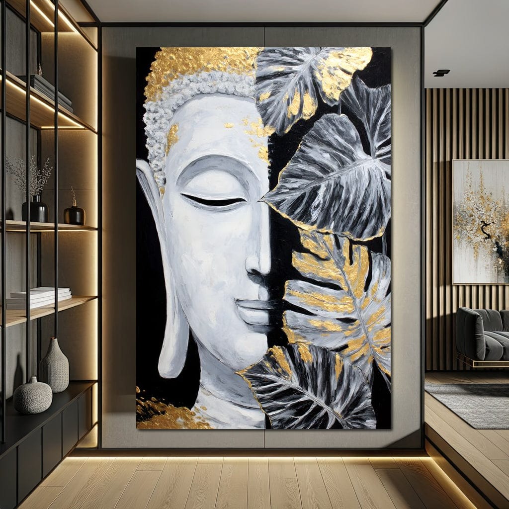 Golden Lotus Buddha Portrait Canvas Wall Art
