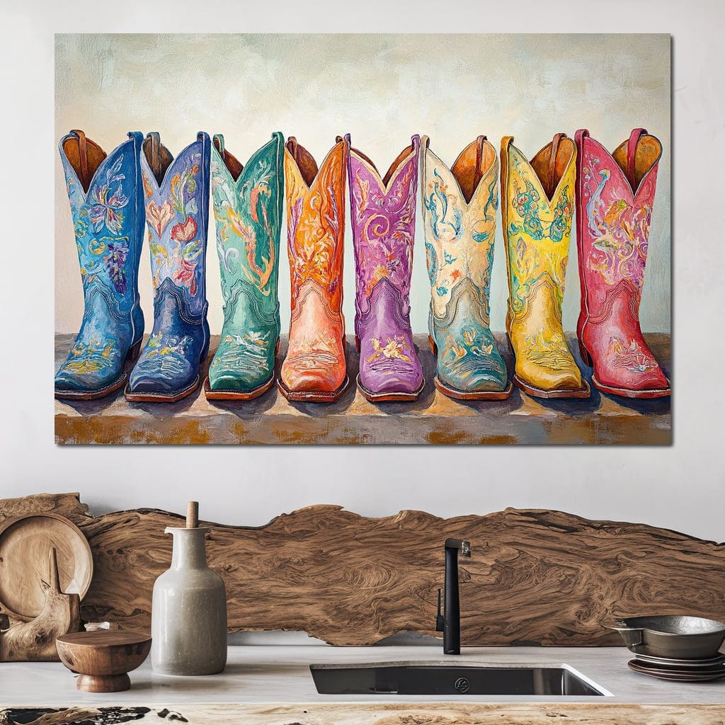 Western Boot Parade Canvas Wall Art
