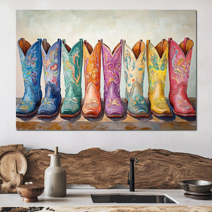 Western Boot Parade Canvas Wall Art