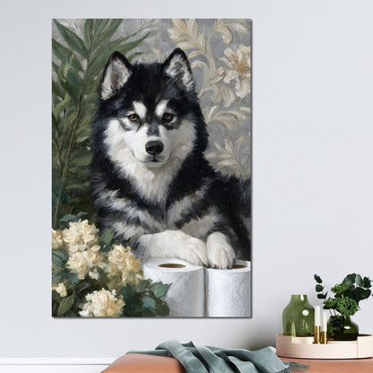 Malamute Bathroom Guardian Canvas Wall Art