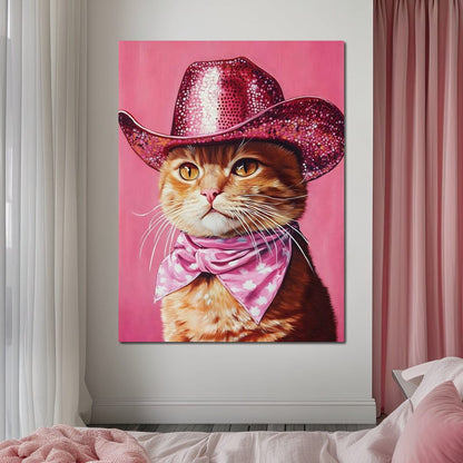Pink Rodeo Cat Swagger Canvas Wall Art