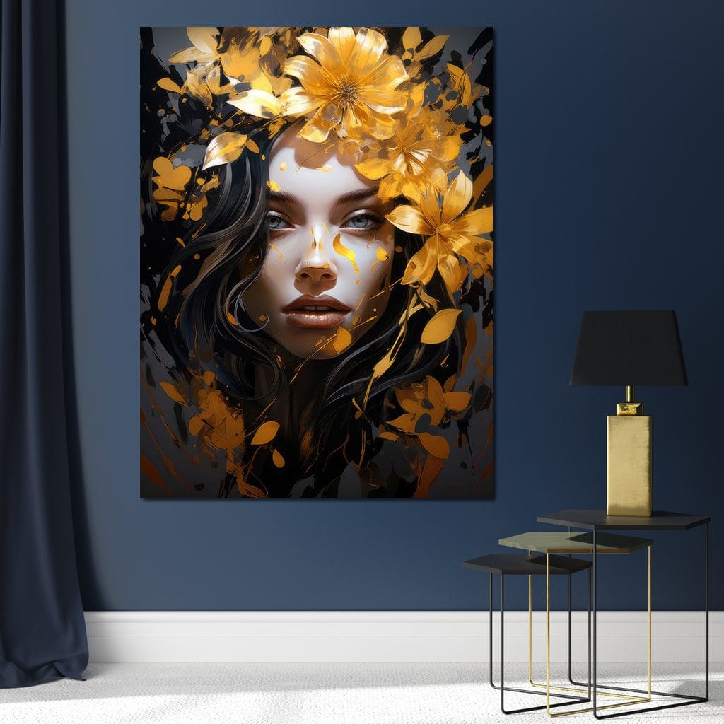Golden Petal Crown Canvas Wall Art