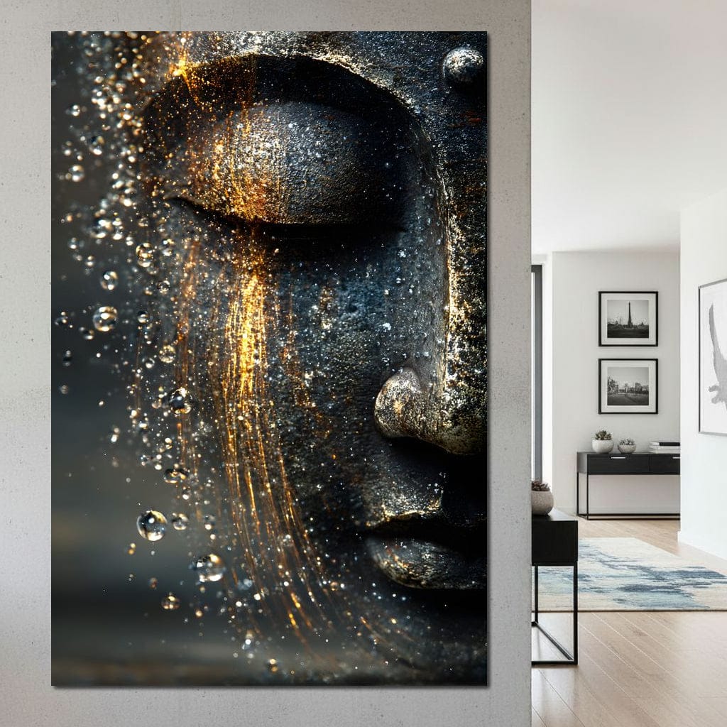 Golden Tranquil Buddha Flow Mirror Canvas Wall Art