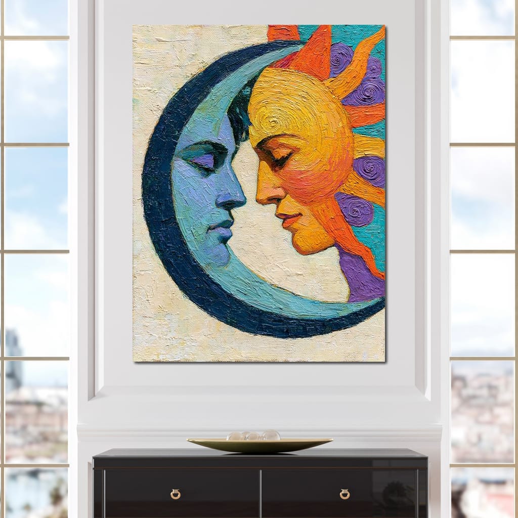 Celestial Lovers Meeting Across Time Canvas Wall Art