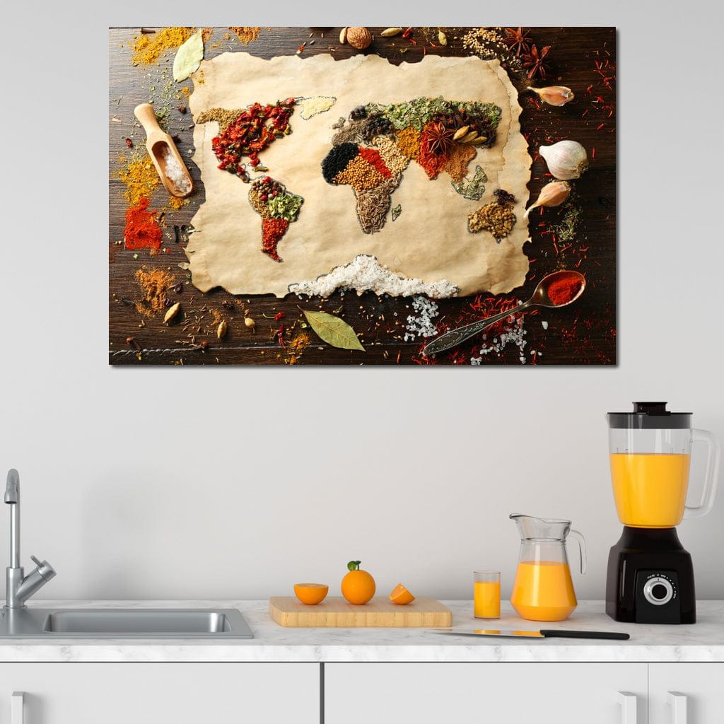 Spices Map of the World Canvas Wall Art
