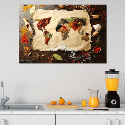 Spices Map of the World Canvas Wall Art