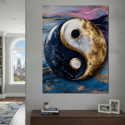 Golden Yin Yang Balance Flow Canvas Wall Art