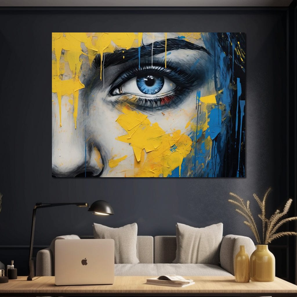 Blue Yellow Urban Graffiti Eye Canvas Wall Art