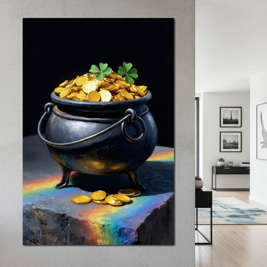 Lucky Clover Gold Cauldron Canvas Wall Art