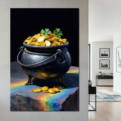 Lucky Clover Gold Cauldron Canvas Wall Art