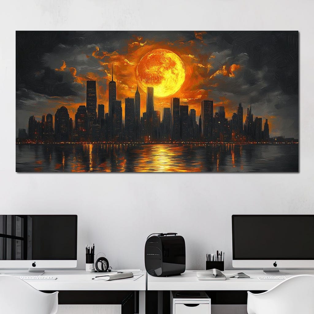 Golden Cityscape Nocturne Canvas Wall Art