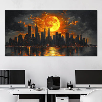 Golden Cityscape Nocturne Canvas Wall Art