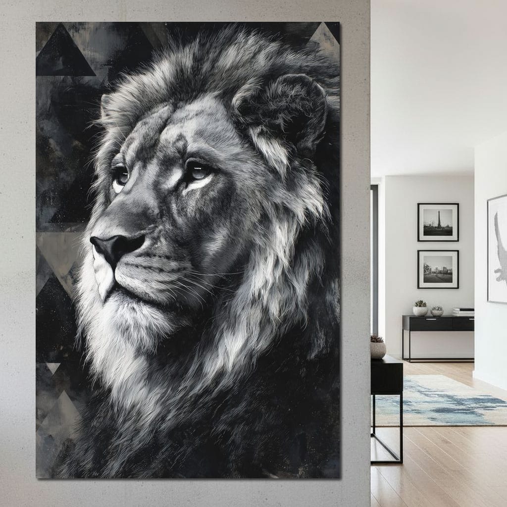 Monochrome Lion King Portrait Canvas Wall Art