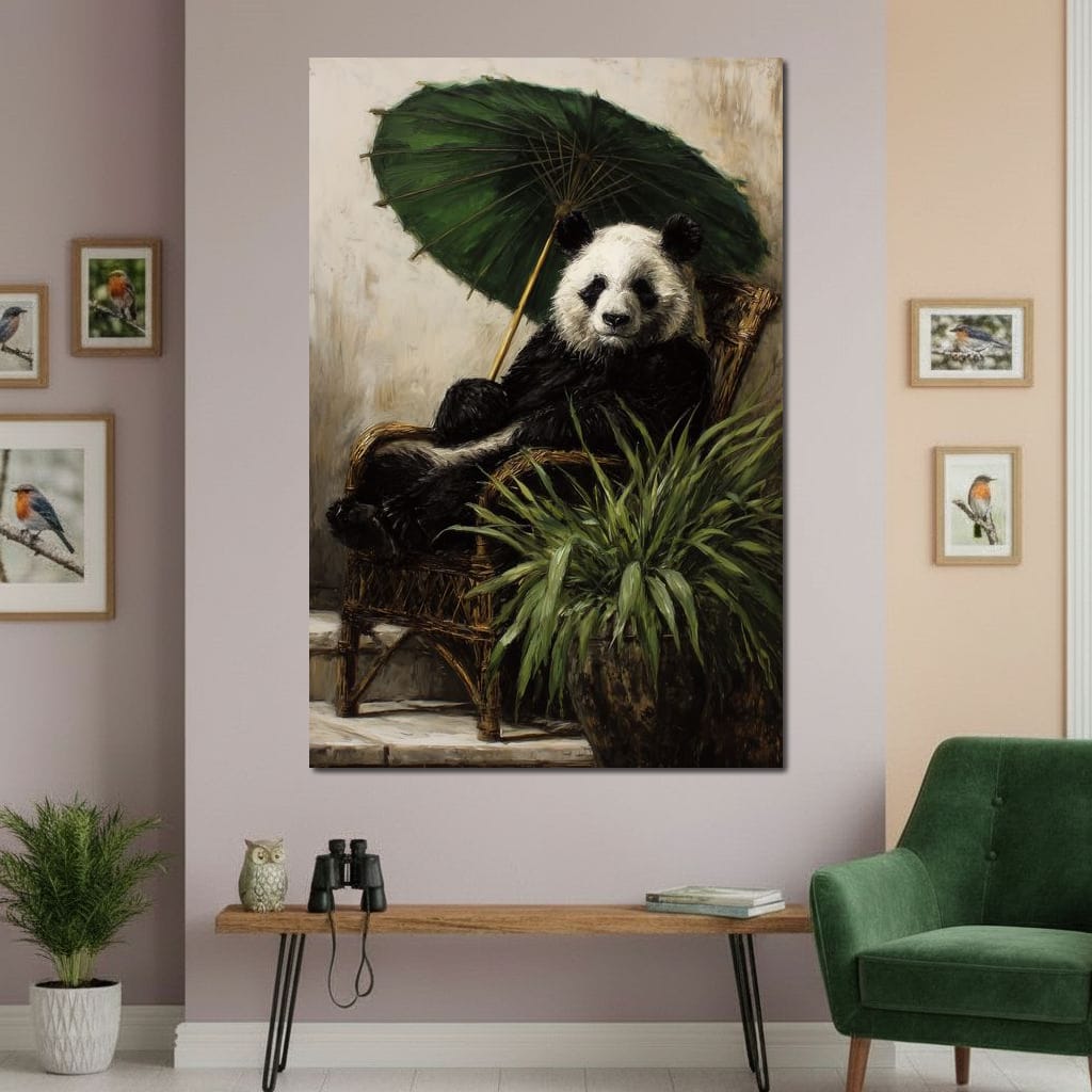 Panda Garden Parasol Calmness Canvas Wall Art