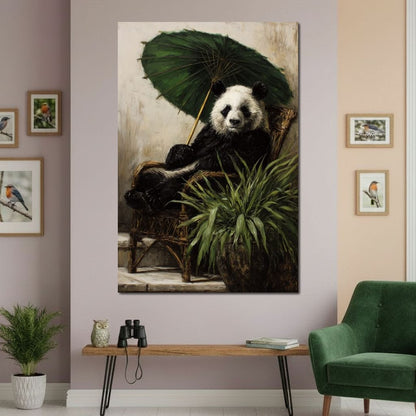 Panda Garden Parasol Calmness Canvas Wall Art