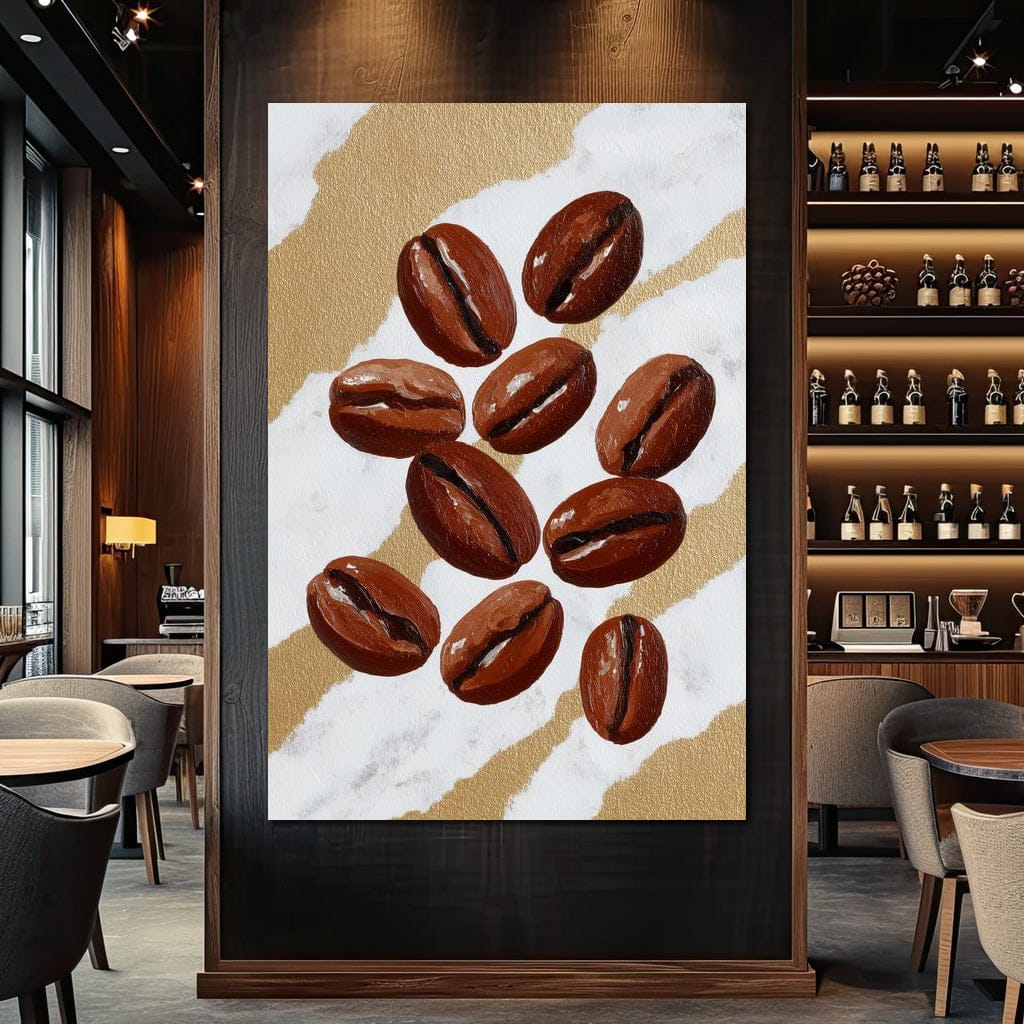 Coffee Beans Gilded Background Canvas Wall Art
