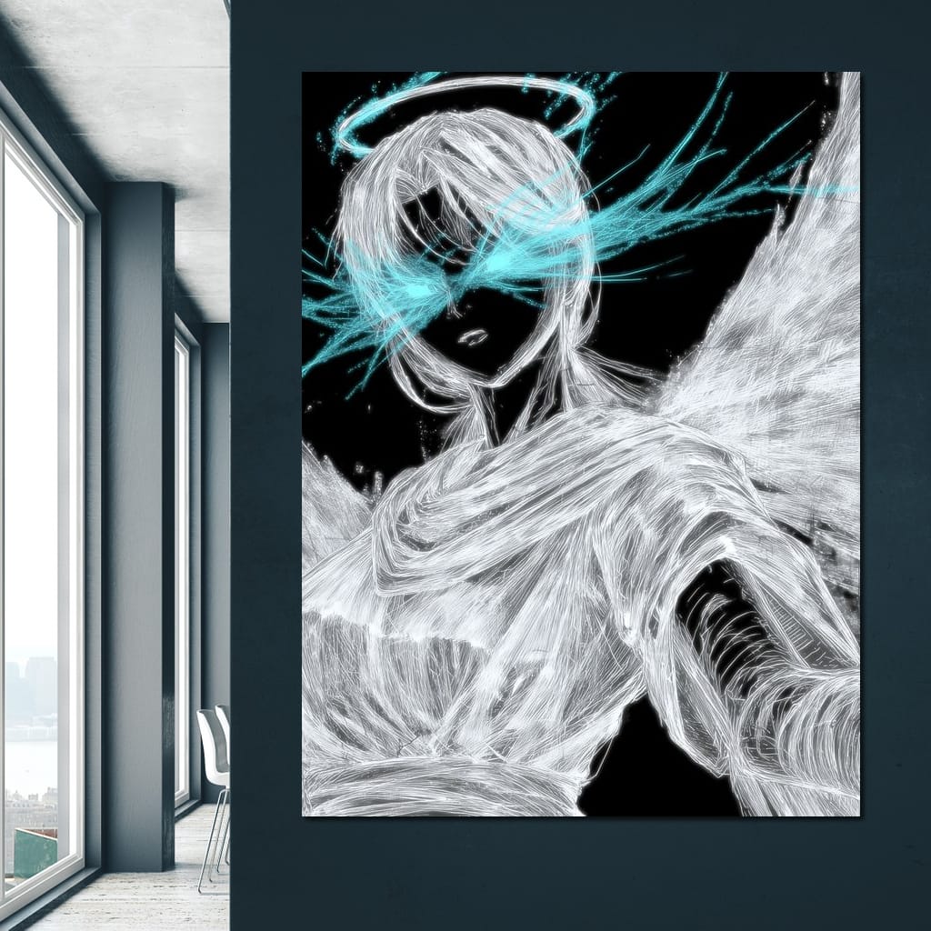 Celestial Guardian Neon Wings Canvas Wall Art