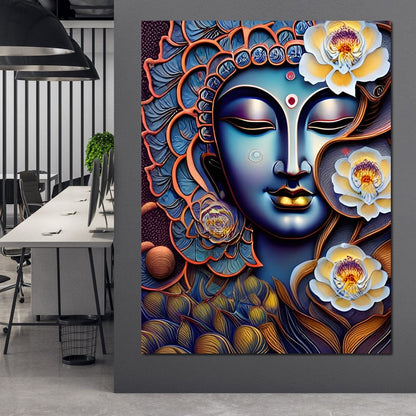 Buddha & Flowers Orange Canvas Wall Art