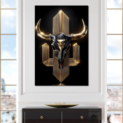 Golden Bull Deco Skull Majesty Canvas Wall Art