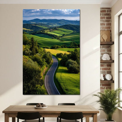 Sunlit Valley Roadscape Canvas Wall Art