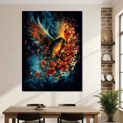 Flaming Phoenix Floral Burst Canvas Wall Art