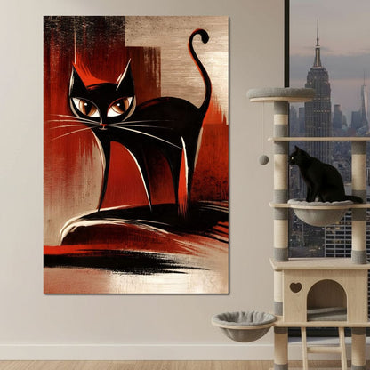 Mid Century Black Cat Stare Canvas Wall Art