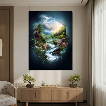 Hexagonal Nature Portal Cascade Canvas Wall Art